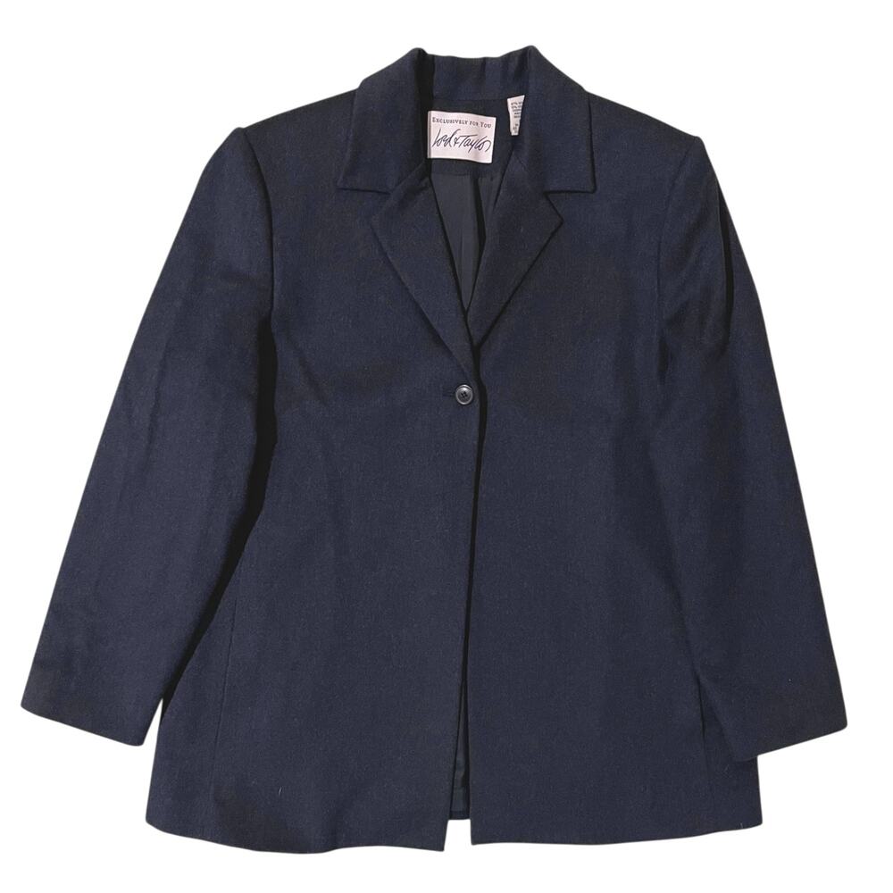Lord & Taylor Navy Wool Cashmere Blazer Women’s Size 6 Felt Flannel Oversized
